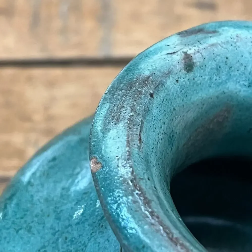 Studio Art Pottery Vase Stoneware Green Blue Drip Glaze